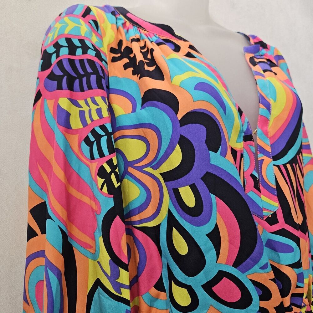 Alice Trixie Dress S 100% Silk Multicolor Abstract Tie Waist Mini‎ Boho Coastal - Picture 12 of 13